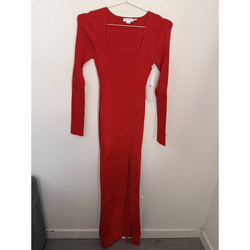 Good American Virgo Long Sleeve Rib Sweater Sculpting Dress Grenadine Red M NWT